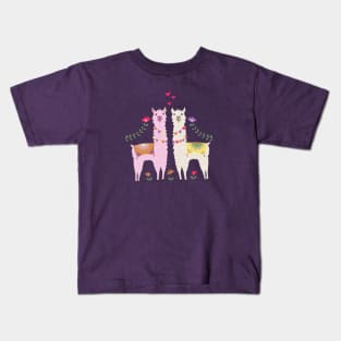 White and Pink Llama Pattern Kids T-Shirt